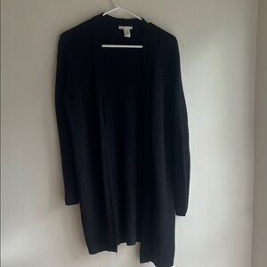 Black Long Knit Cardigan Sweater Open Front